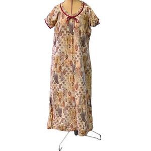 Womens ENORA Long Boho Hippie Maxi Dress Paisley Cotton XL Floor lgth 53”